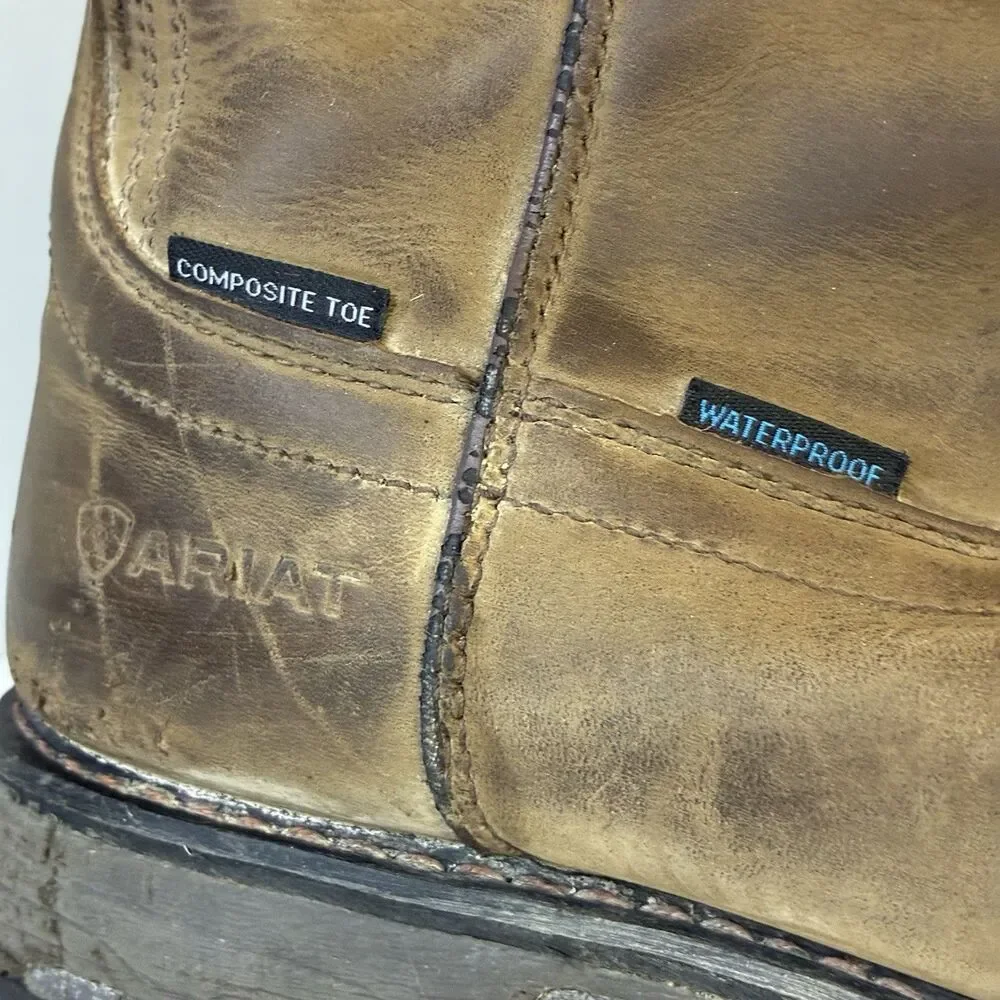 Ariat WorkHog Men’s 10.5 EE Brown Waterproof Composite Toe Pull On Work Boots